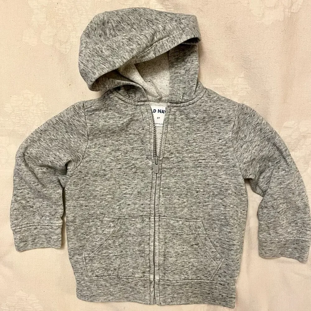 Old Navy Zip Up Hoodie Sweatshirt Kids 3T | Heathered Gray Wardrobe Basic